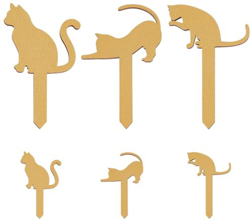 OLYCRAFT 6pcs 6-Style Cat Silhouettes Decorative Plant Stake 10~20.5x5.6~13cm Animals Themed Wooden Stakes Wooden Plant Label Signs for Flowers Pot Planter House Decors