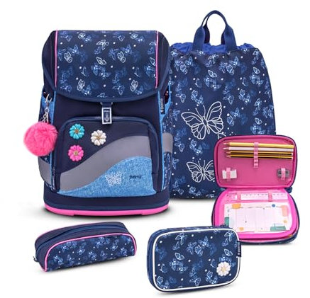 Belmil Premium Comfy Plus ergonomisches Schulranzen Set 5 - teilig, für kleine Kinder/Erstklässler - STAEDTLER, Brustgurt, Hüftgurt, Magnetverschluss (405-73/P/S) (Sapphire 2)