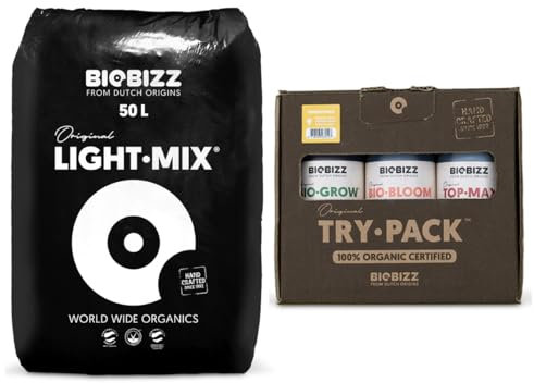 Biobizz TryPack Indoor + BioBizz Light-Mix 50L | Grow-Komplettset | Bio Grow Dünger + Bio Pflanzen-Erde | organisches Pflanzensubstrat Indoor & Outdoor Flüssigdünger