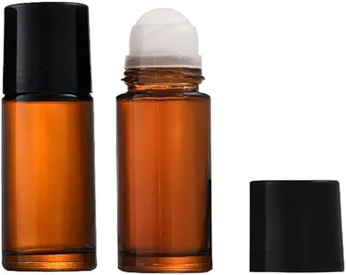 2Pcs Brown 50ml Glass Essential Oil Roller Bottles - Refillable Roll On Bottles Empty Deodorant Containers for Fragrance