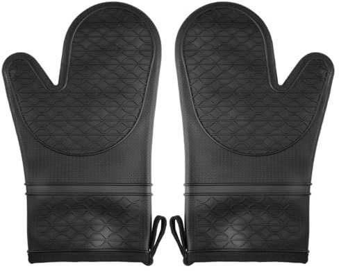 2er Set Rutschfester Topfhandschuhe Silikon, Hitzebeständig Bis 250°C, 30cm Lange, Ofenhandschuhe Schwarz mit Weichem Baumwollfutter, Langlebige Silikon-Handhandschuhe für Kochen, Backen, Grillen