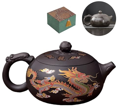 WEOPYCJ Chinese Handmade Purple Clay Teapot, Dragon and Phoenix Color Changing Zisha Tea Pot Gongfu Tea Set (15 oz)