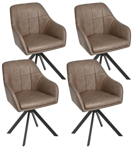 Goeurvant Esszimmerstühle drehbar mit Armlehne 4er Set Küchenstuhl drehbar Polsterstuhl Drehstuhl Esszimmer aus Kunstleder mit Metallbeine für Esszimmer Küche Büro, Dunkelbraun