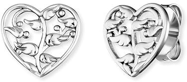 Engelsrufer Ohrstecker Flügelbaum für Damen aus 925er Sterlingsilber rhodiniert – Lebensbaum & Herz – Größe: 12,7 x 11,8 mm