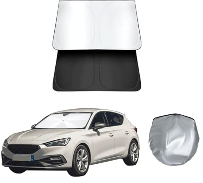 Parasol Parabrisas Compatible con VW Golf MK7 7.5| Seat Leon MK3 | Cupra 5F 2013-2019, Modelo actualizado con Bolsa de Almacenamiento, Bloqueo UV