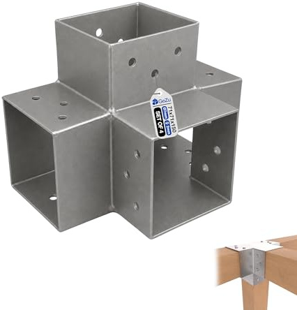 GeZu Impex Post Connector K 71 x 71 mm Set of 4 | Hot Dip Galvanised Pergola 4 Way Right Angle Corner Connector Pavilion DIY Woodworks Bracket