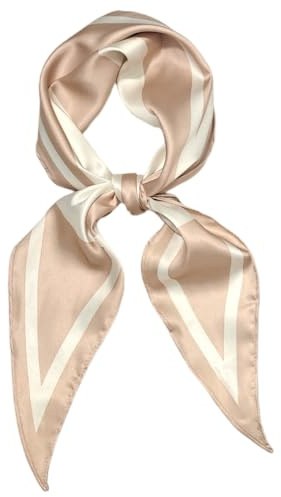 GIMIRO Satin Schal 120cm x 36cm Rhombus Bunte Geometrische Damenkrawatte Beige-Weiß Satin-Polyester mit V-Linien Design (Light Khaki White)