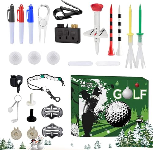 Adventskalender, 24 Weihnachtstage mit Golfbällen und Tees, Sportzubehör mit Ballmarkierung, Geschenk für Vater, Verlobte, Ehemann, Freund, Geburtstag, Party