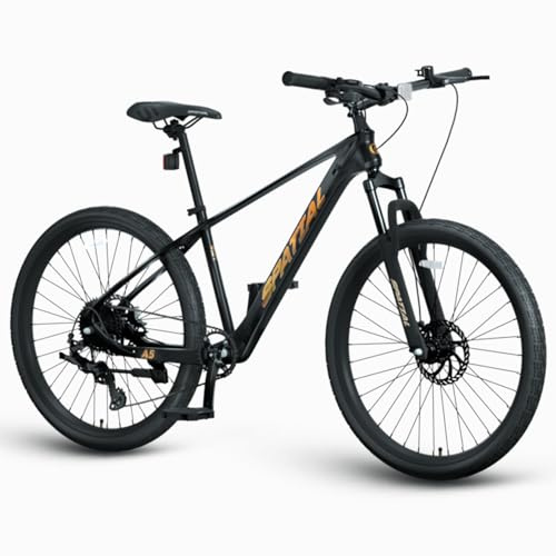 SPATIAL Mountainbike, 24/26/27,5/29 Zoll, Outdoor-Fahrrad, 21/8 Gänge, Aluminiumrahmen | Doppelscheibenbremsen, Verstellbarer ergonomischer Sattel für Männer, Frauen (Schwarz, 27.5 Zoll)