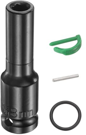 sourcing map 6 Point Deep Impact Socket 1/2 Drive 8mm | Metric Standard Socket,Cr-Mo Steel Spindle Axle Hex Nut Bolt Sockets with Rubber Ring,Locking Pin