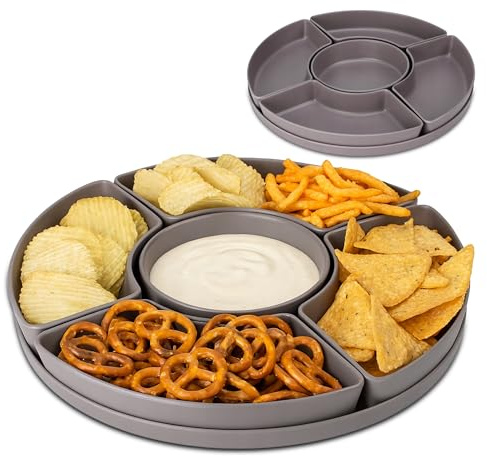 Tool & Tree Snackteller mit 5 Fächern – Snackschalen Set Grau (Melamin) | - Servierplatte Ø30 cm – Perfekt als Obstschale, Snackbox & Serviertablett für Dips/Fingerfood – Spülmaschinengeeignet