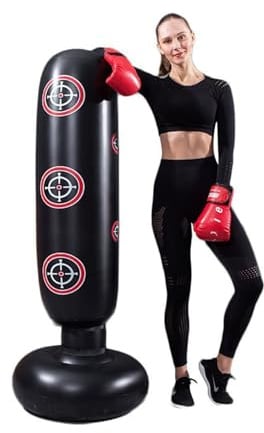 Boxsack Erwachsene,Freistehender Standboxsack Aufblasbarer,Heavy Duty Boxsack,Boxing Traine für Männer & Frauen,Fitness Standboxsack(schwarz).