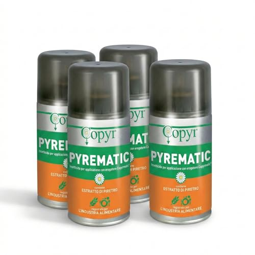 Copyr Pyrematic Insetticida Aerosol con Estratto di Piretro, per Industria Alimentare e HORECA, Azione Abbattente e Repellente, 96 Erogazioni, (x4 pezzi)