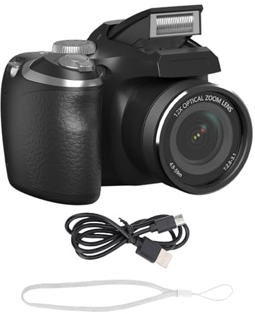 aqxreight Appareil Photo Numérique 60MP, Zoom Optique 12X, Enregistrement Vidéo 4K avec Capteur CMOS et Flash intégré, pour la Photographie de Voyage, Vlogging, Débutants et Professionnels (Black)