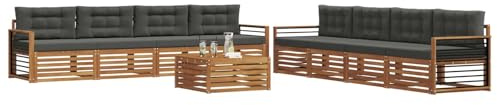 vidaXL Outdoor-Sofagarnitur mit Kissen 9 pcs Natur und Anthrazit, Moderne Lounge für draußen, Bequeme Gartenmöbel, Akazienholz-Sofa, wetterfeste Terrassen-Sitzgruppe