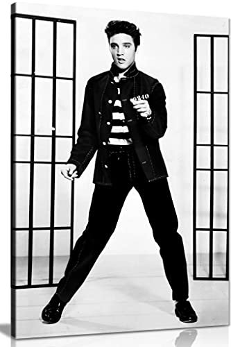 Kunstdruck auf Leinwand, Motiv Elvis Presley, 30,5 x 20,3 cm, Schwarz/Weiß