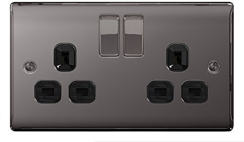 5 x BG Nexus Metal NBN22B - BLACK NICKEL Double Plug Socket 2 Gang 13 A Slimline