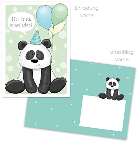 emufarm 10 EINLADUNGEN zum Kindergeburtstag PANDA inklusive 10 passende Umschläge/Einladungskarten für Mädchen/Einladung Party