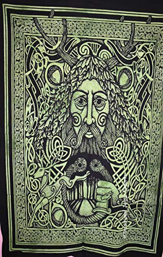Traditional Jaipur Tie Dye Celtic Mann Gesicht Wand Kunst Poster, keltische Wand-Dekor, böhmische Wandbehang, Hippie Wohnheim Zimmer Dekoration, Gypsy Wall Art,