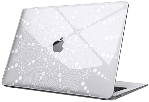 Fintie Hülle kompatibel mit MacBook Air 13 (2018-2020 Version) A2337(M1)/A2179/A1932, Ultradünne Hartschale Schutzhülle Snap Case, Blumen Weiß(Klar)