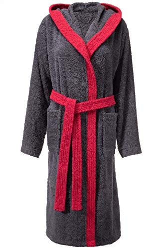 CelinaTex XS-XL Bademantel Kapuze Uni zweifarbig lang aufgesetzte Taschen Damen warm Frottee reine Baumwolle OEKO-TEX Fehmarn