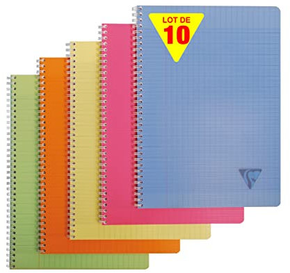 Clairefontaine 328115C - Packung mit 10 Doppelspiralbücher Linicolor Fresh DIN A4, 50 Blatt französische Lineatur, 90g, farbig sortiert, 1 Pack