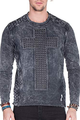 Cipo & Baxx Herren Langarmshirt Longsleeve Sweatshirt Pullover Sweater mit Nieten Anthracite M