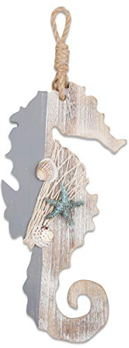 YiYa 30 CM Cavalluccio marino decorazioni in legno con stelle marine e conchiglie per la decorazione nautica, decorazione della parete a parete, decorazione della casa spiaggia tema ornamento