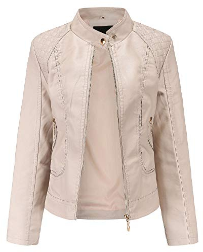GITVIENAR Damen Jacke Motorrad Lederimitat Stehkragen Mantel Kunstleder Jacke Bikerjacke mit Nieten Reißverschluss für Outdoor Herbst Frühling