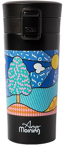 Any Morning Edelstahl Thermobecher, Kaffeebecher aus Edelstahl, Coffee to go Becher, Vakuumisoliert, Teebecher, Heiß & Kalt für unterwegs, 380 ml