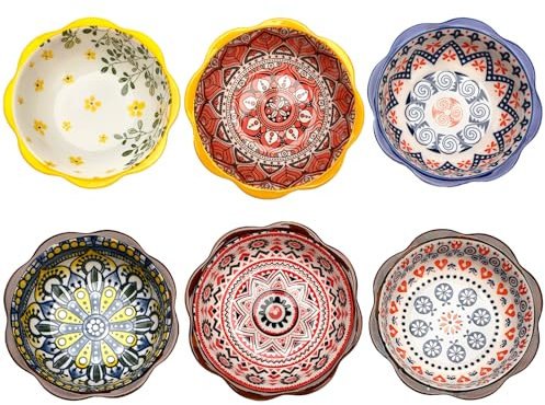 Dipschalen Porzellan,Saucenschälchen,Tapas Schalen,Snackschalen Set 6er,Snackschalen & Dipschalen Ø9.8cm Boho Sojasauce Schälchen für Sushi,Snack 70ml