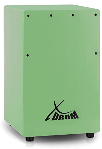 XDrum KC-37GN Kinder-Cajon - Kleine Cajon speziell für Kinder - Nur 36 cm hoch - Snare-Effekt durch stimmbare Gitarrensaiten - Grün