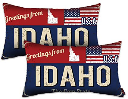 Doraloko Idaho Dekokissenbezug, 30,5 x 50,8 cm, Idaho-Dekor, Geschenk, Souvenir, amerikanische Flagge, Nummernschild, Lendenkissenbezug, Grüße aus dem Edelsteinstaat (ID, USA) – Kissenbezug, ohne