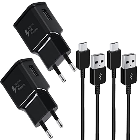 Paquete de 2 Cargadores de Cable Tipo C compatibles con Samsung Galaxy Z Flip 3, S10, S10 Puls, S10 e, S9, S8 Plus, Note 8, 9 Cargador de Batería, AFC Ysevnotan Cargador de Batería - Negro