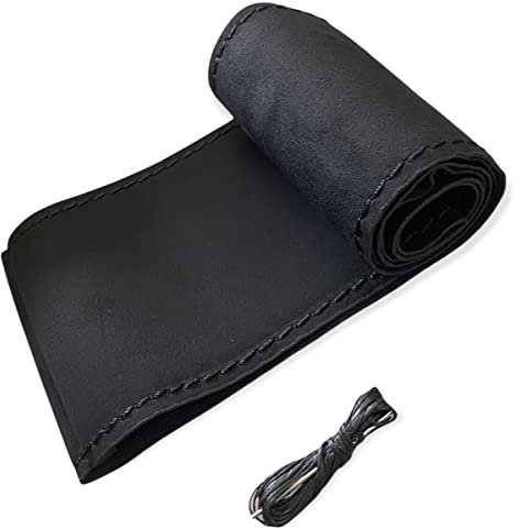 akhan LB122 - Lenkradbezug 37-39 cm zum Schnüren Schwarz Alcantara mit Schwarze Naht