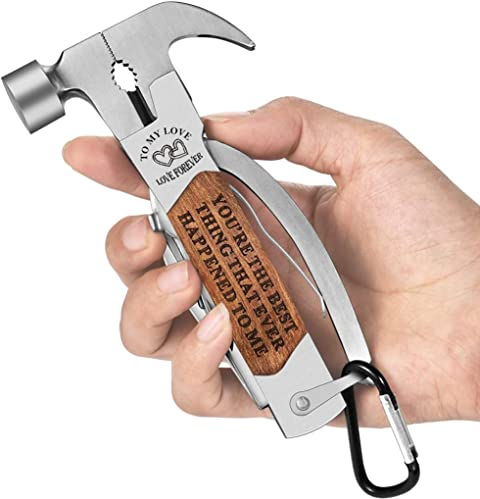 Mens Valentines Gifts, Mini Multi Tool Hammer for Him Husband Boyfriend, Anniversary Birthday Presents for Men Who Have Everything, 14 in 1 Multifunctional Cool Gadgets I Love You Gifts