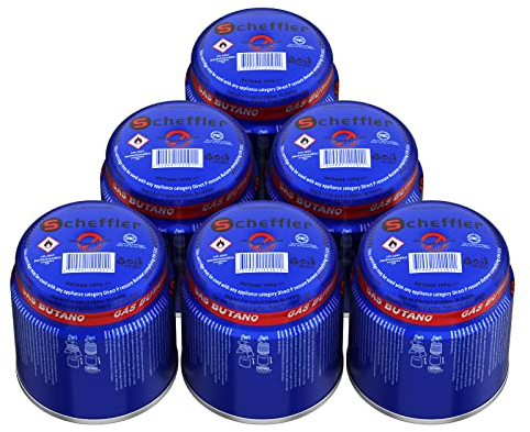 Scheffler 6 x 190g Gaskartuschen, Butan Stechkartusche, Butangas, Gas für Gaskocher Campingkocher
