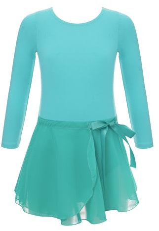 Freebily Kinder Mädchen Ballettanzug Langarm Ballett Trikot Bodysuit Chiffon Wickelrock Outfits Tanz-Body Ballettbekleidung Turnanzug Set Gr.92-164 Minzgrün 98-104/3-4 Jahre