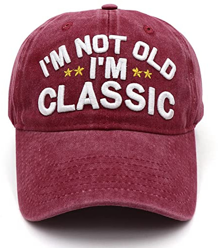 Lustige Baseballkappe, Ruhestands- oder Geburtstagsgeschenke, Hüte für Männer und Frauen, I'm Not Old Classic, Geschenke für Vater, Opa, I'm Not Old I'm Classic-Wine Red Washed, Einheitsgröße