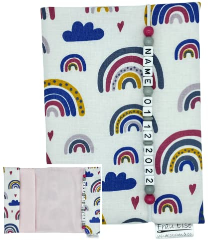 U-Heft Hülle Impfpassfach mit Name personalisiert - MuKi Pass - Regenbogen weiß rosa