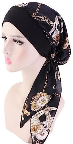 YSTrillion Kopftuch Turban Damen Sommer Bedruckte Schal Turban Kopftücher Headwear Elastische Kopfbedeckung Chemo Damen für Chemo Haarausfall-Schwarz