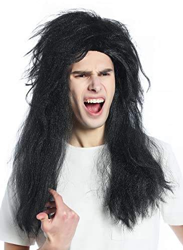 WIG ME UP - CW-019-P103 Perücke Karneval Fasching 80er Hair Metal Hardrock Heavy Metal Goth Mähne Matte Schwarz