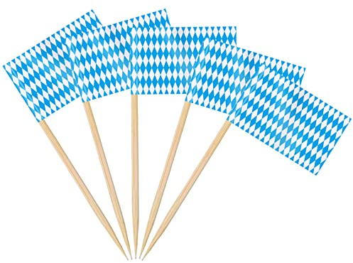 AhfuLife 100/200 Stück Bayern Oktoberfest Zahnstocher Flaggen für Bayerisches Oktoberfest Deko Sandwich Cupcake Toppers Cocktail Obst Geschirr Party Supplies Pub Decor(200 Stück)
