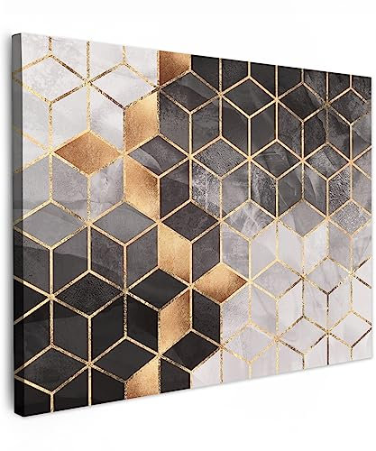 MuchoWow© Wandbilder 40x30 cm Wohnzimmer Wanddeko Schlafzimmer Zimmerdeko Fotowand Zimmer Deko Wand Dekoration Wall Art Abstrakte Bilder Würfel - Gold - Muster - Schwarz Weiß