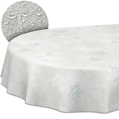 ANRO Tischdecke abwaschbar Japondi Grau mit Saum oval 240x140 cm | mit Saum eingefasst – Tischwäsche aus beschichtetem Stoff – schmutz- & wasserabweisend, pflegeleicht – waschbar bei 30 °C