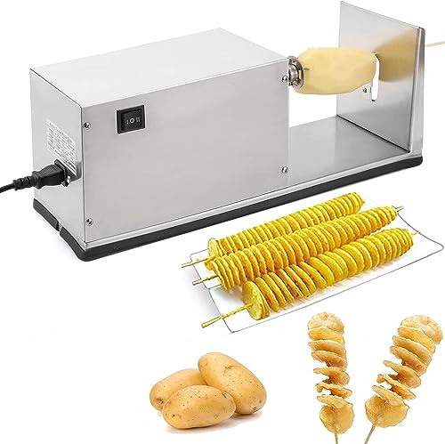 GEJLELDS Commercial Electric Potato Slicer Potato Tornado Slicer Automatic Cutter Machine Food Grade Stainless Steel Spiral Potato Cutter Twister Spiral Zucchini