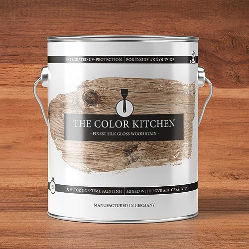 A.S. Création THE COLOR KITCHEN wetterfeste Premium Holzlasur für Innen und Außen, Farbton Teak, seidenglänzend für optimalen Holzschutz, 2,5 L für 35 m² Anstrich