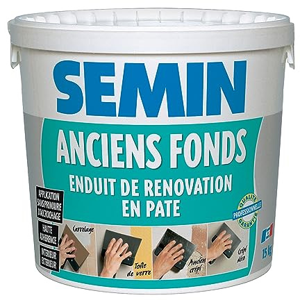 Enduit de Rénovation Anciens Fonds Semin, Supports Irréguliers Spécial Toile de Verre, Carrelage, Intérieur/Extérieur, Seau de 15 kg