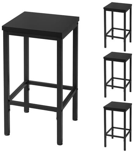 EUGAD Lot de 4 Tabourets de Bar, Tabouret de Cuisine, Style Industriel, avec Repose-Pieds, pour Bistro, Salle à Manger, en Bois Aggloméré + Métal, 33x65x33 cm, Noir, 1060BY-4