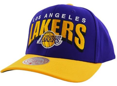 Mitchell & Mess NBA Boom Text Pro Snapback Cap Los Angeles Lakers Viola/Giallo, viola., Taglia unica